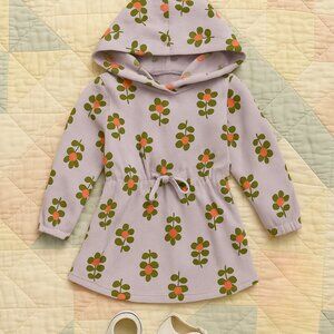 Hanna Andersson Girls Hoodie Dress Tunic | Lavender Floral Knit | Size 110cm / 5